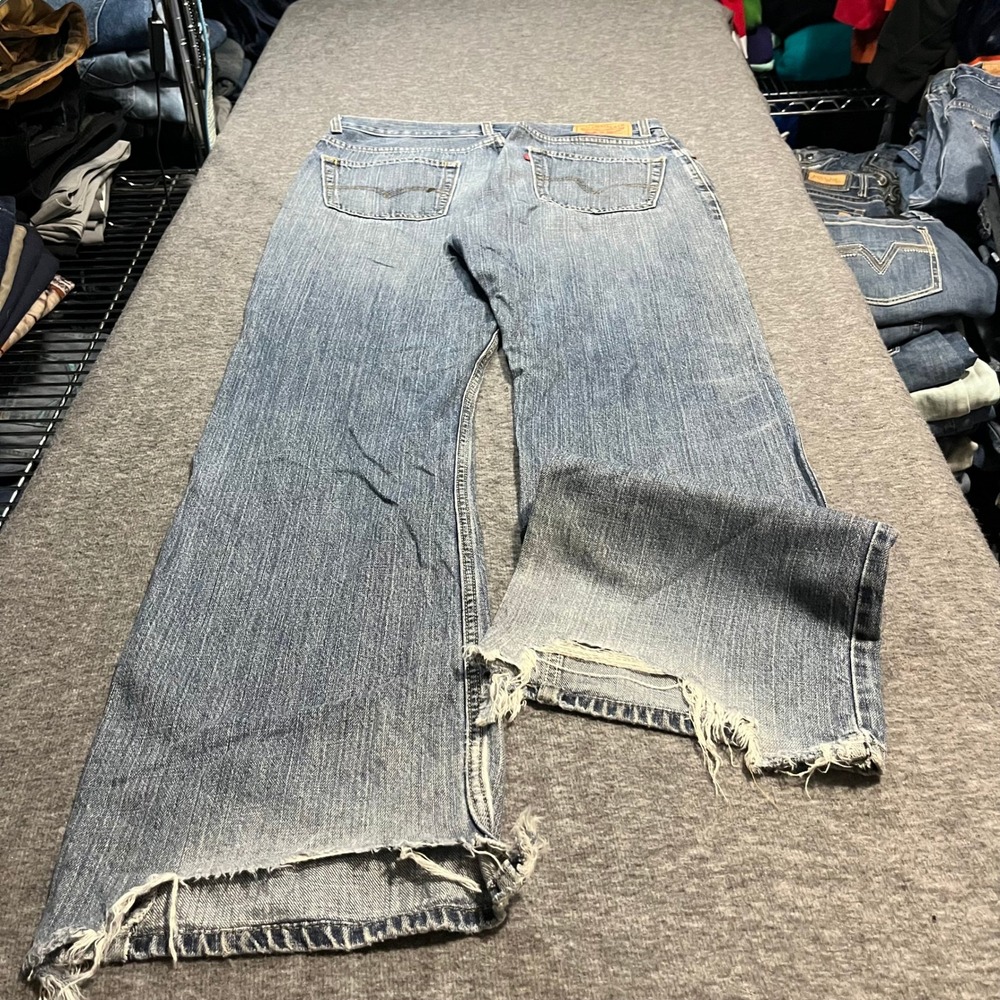 Mens Levis 557 Relaxed Flare Leg Distressed Blue Denim Jeans 34x34 W34 L34
